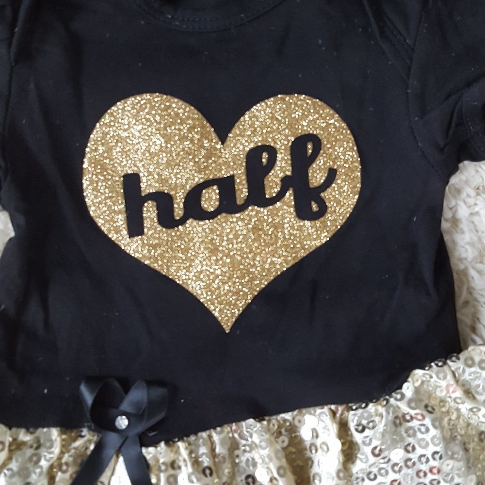 Baby Girls Half Birthday Tutu Dress Black and Gold Size 3-6M - Picture 2 of 3